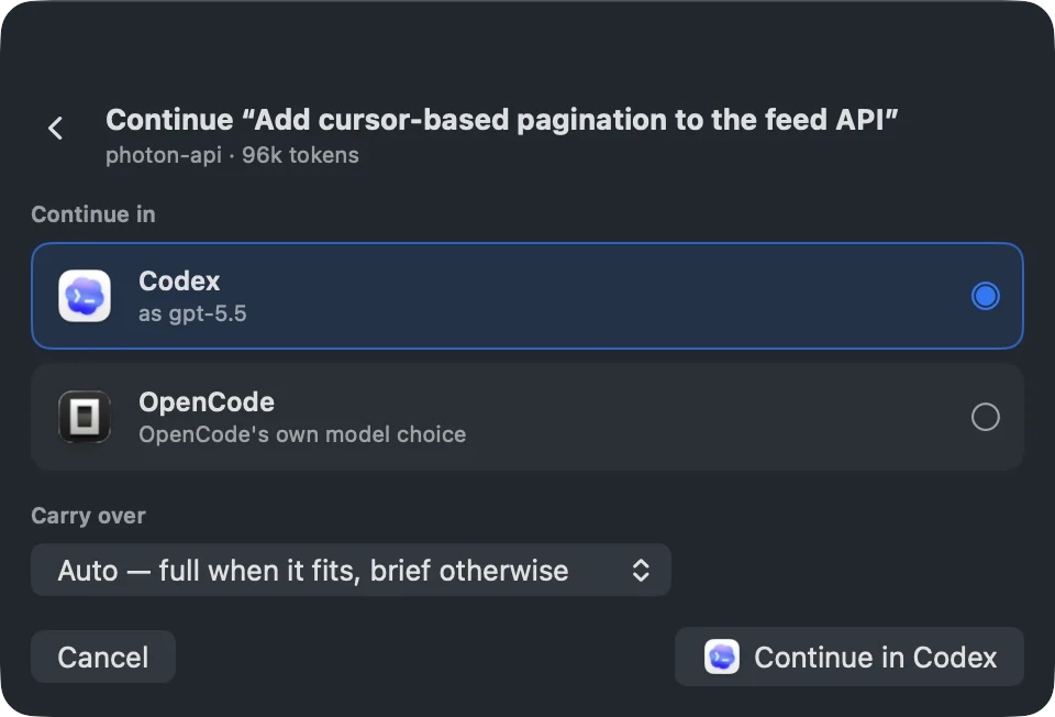 Continue panel